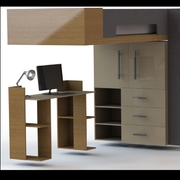 Modelo 3D Cama elevada con escritorio y closet