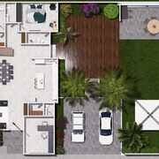 Planta baja en maqueta 3D · Residencia contemporánea para Mexicali y Guamúchil