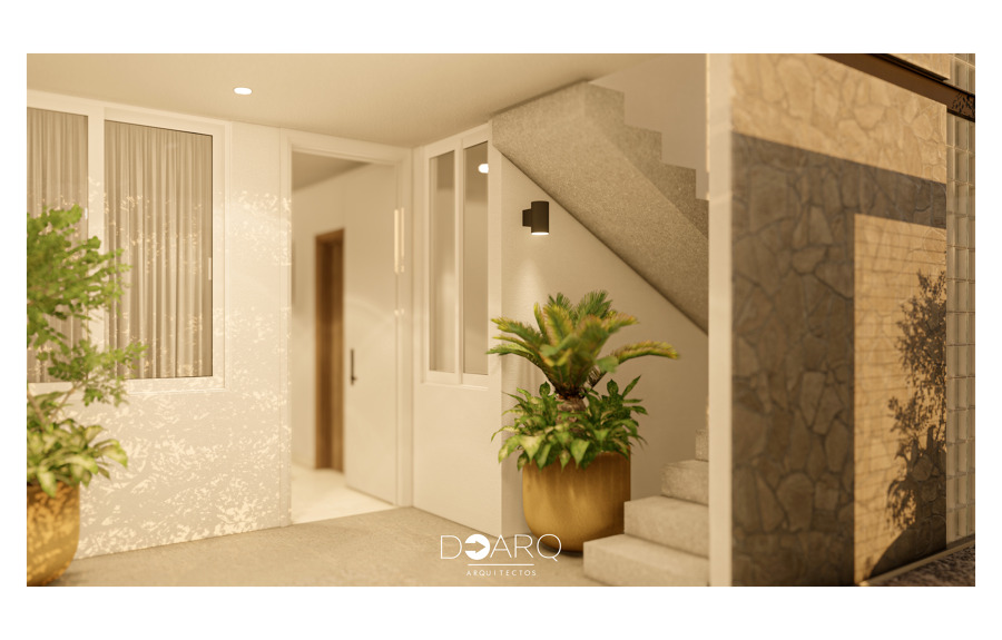 Acceso interior moderno y acogedor