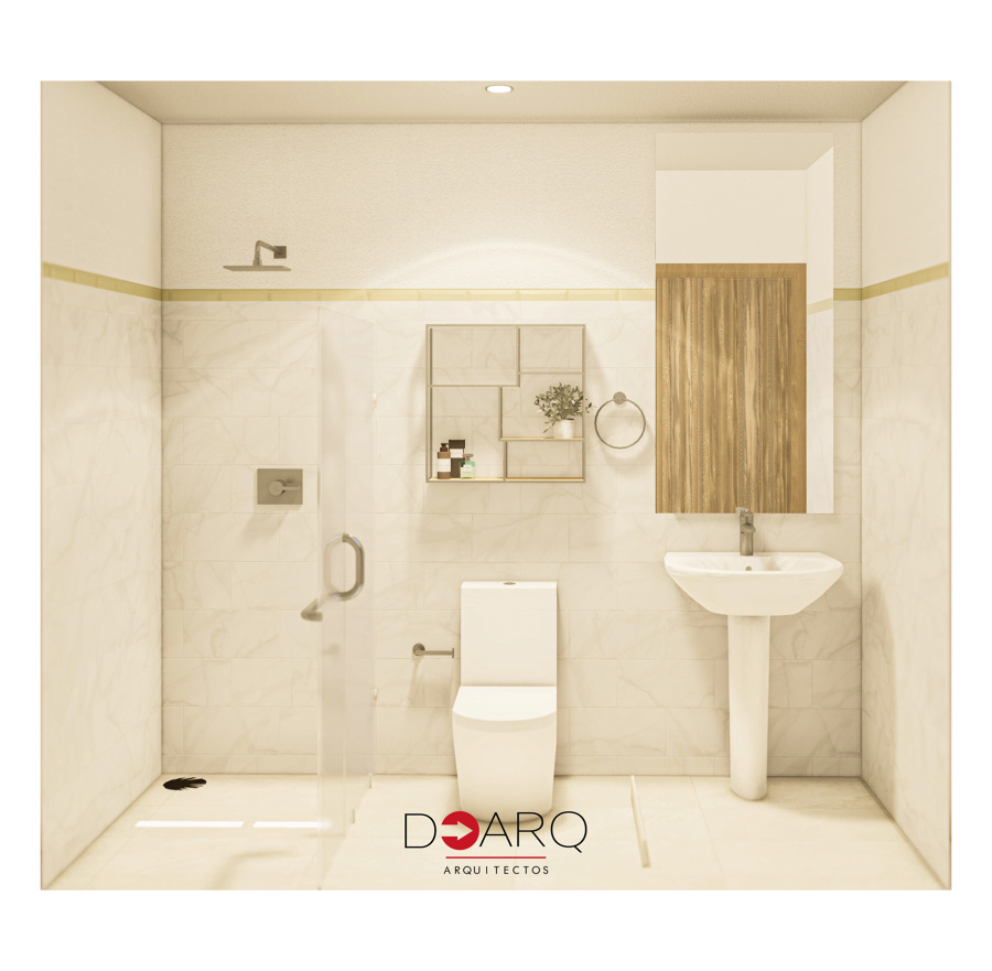 Diseño interior de baño luminoso y elegante