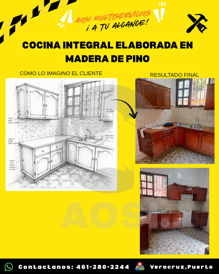 COCINA INTEGRAL ELABORADA EN MADERA DE PINO