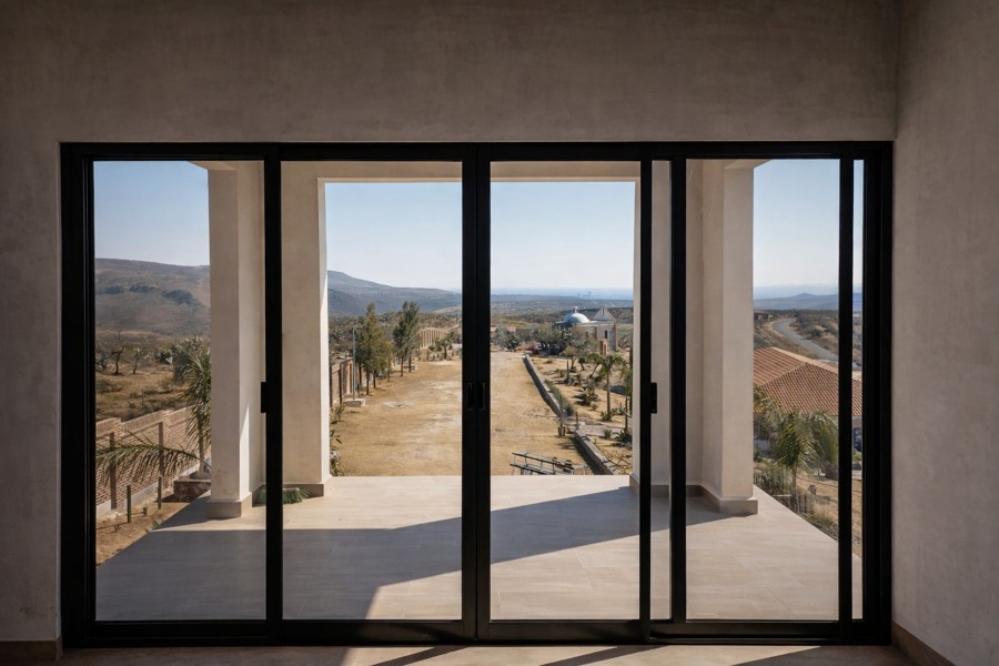 Cancel corredizo en aluminio color negro y cristal claro 6 mm templado