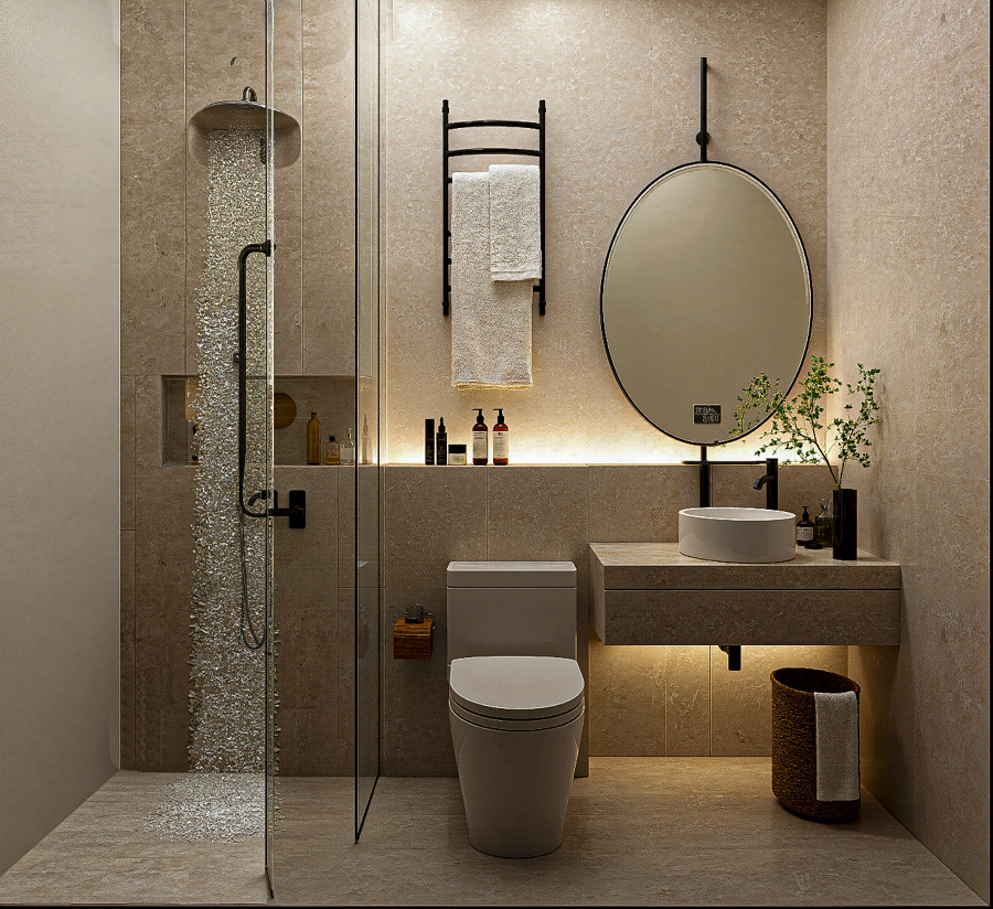 Baño de lujo con acabados premium