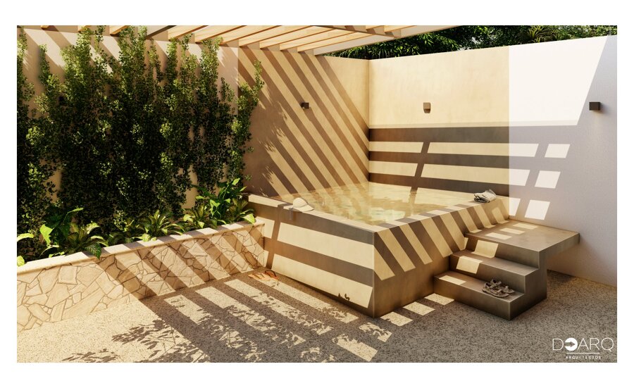 Espacio exterior con alberca moderna