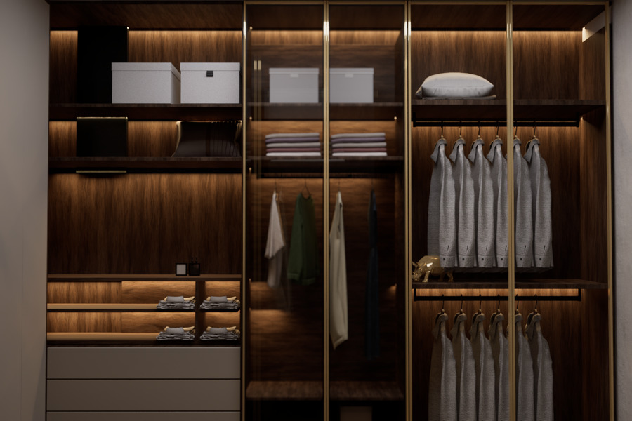 Vestidor amplio con iluminación moderna