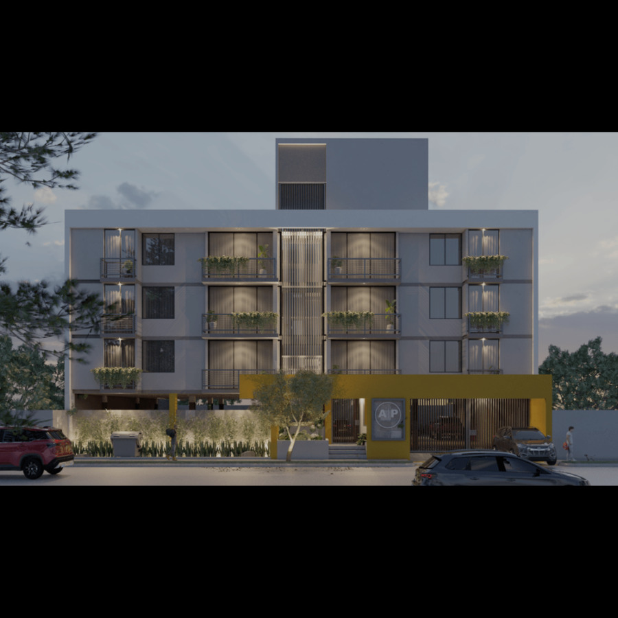 DISEÑO DE FACHADA FRONTAL DEPARTAMENTOS LEON MODERNO ANGELA PERALTA