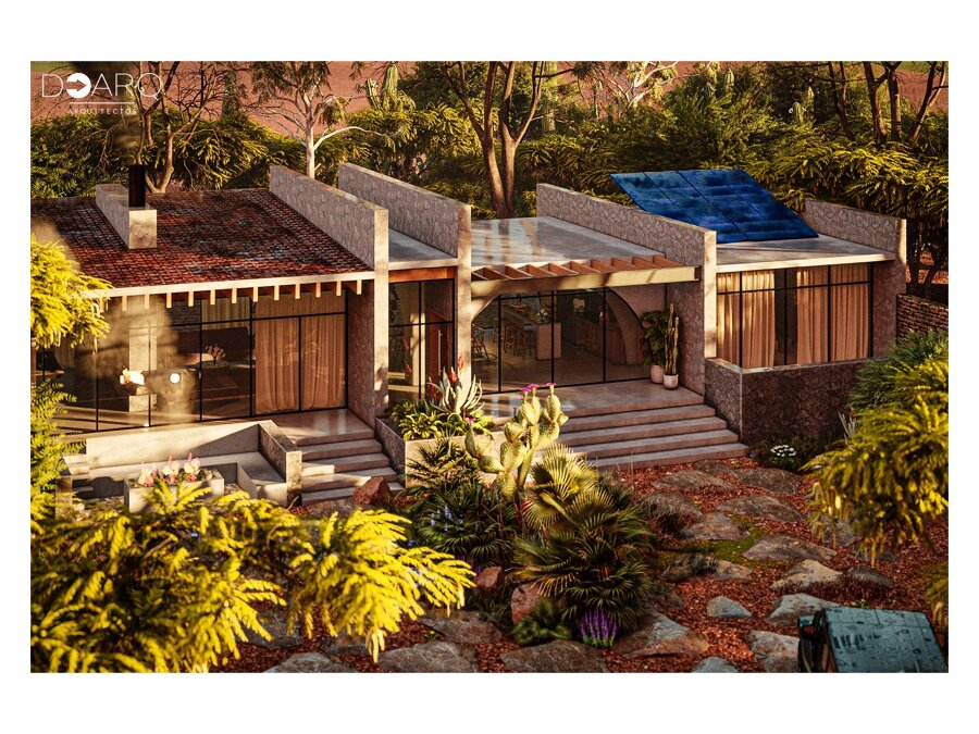 Diseño de cabaña moderna con materiales naturales