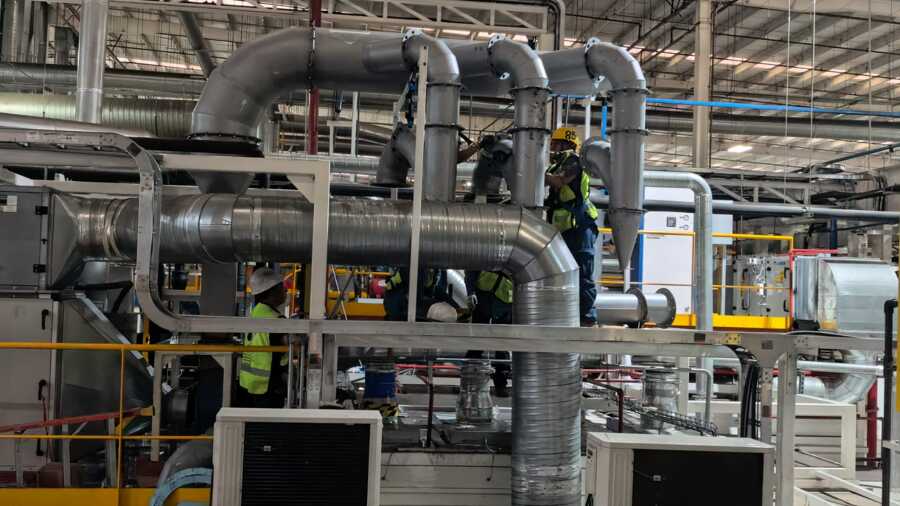 Sistema de ductería para recirculación de aire en proceso industrial