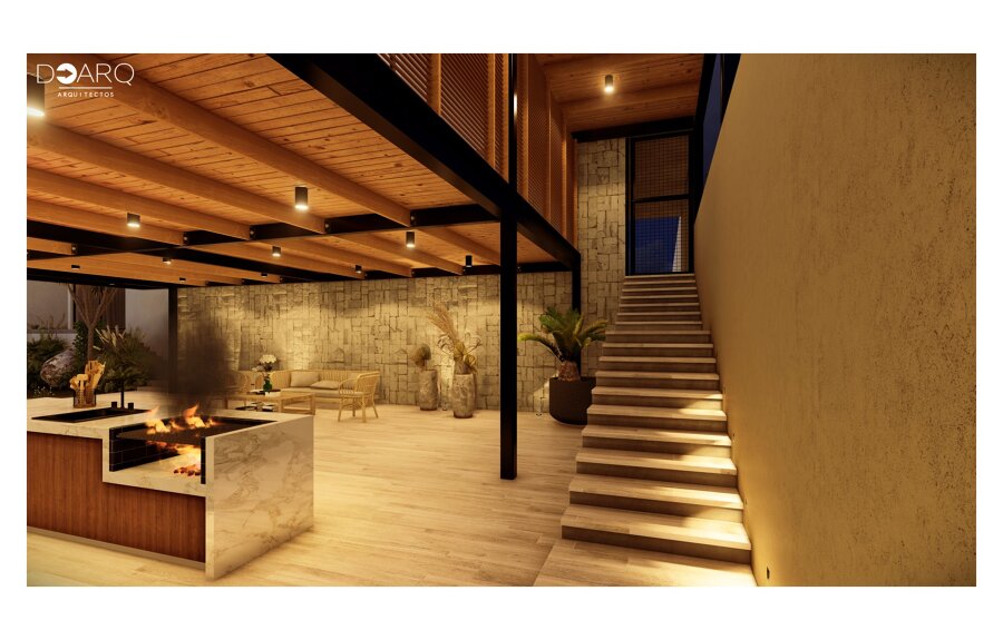 Proyecto de terraza exterior con área social integrada