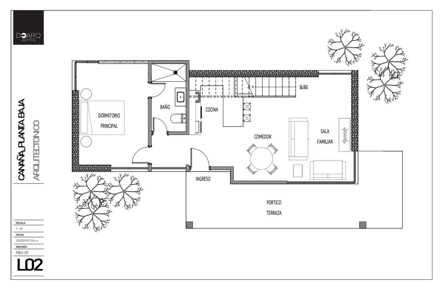 Planta baja cabaña moderna prefabricada de madera