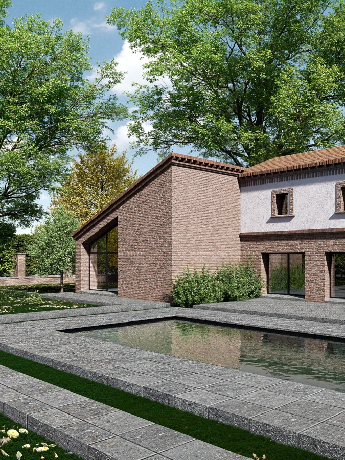 FACHADA RESIDENCIAL CON ÁREA EXTERIOR