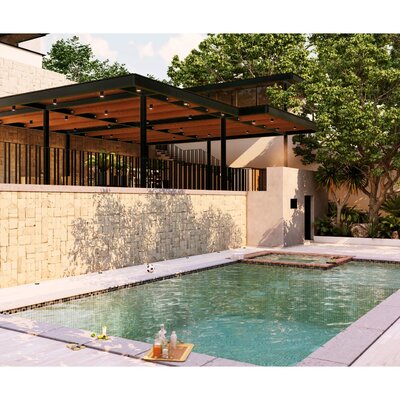 Diseño de terraza moderna con alberca integrada