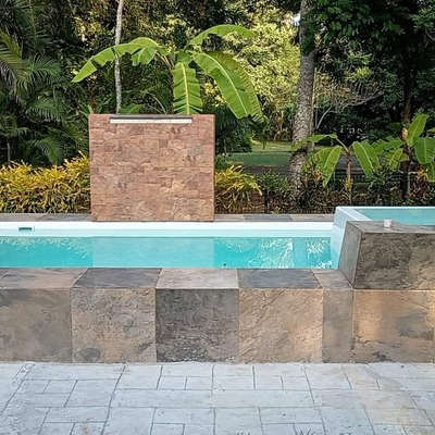 Piscina con cascada y jacuzzi
