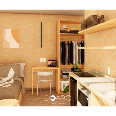 Espacio integral con acabados en madera y ambiente acogedor