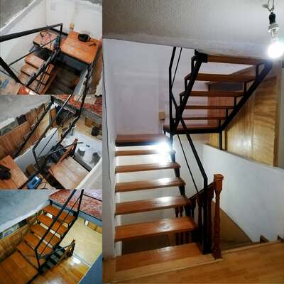 Construcción de escalera metálica con huellas de madera para 3er nivel