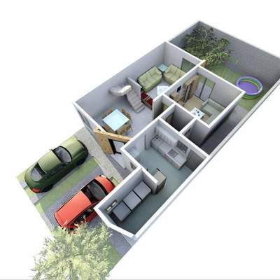 Sala, comedor, cocina, cuarto TV, cochera, jardín