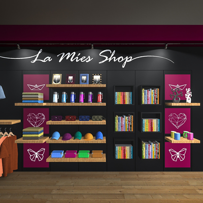 Modelado 3D y visualización de proyecto de tienda conmemorativa.