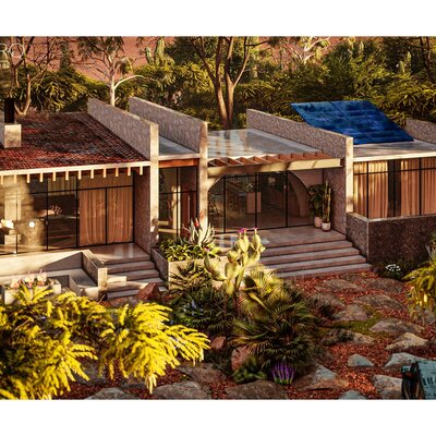 Diseño de cabaña moderna con materiales naturales