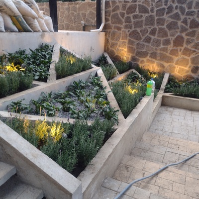 grava de marmol y plantas