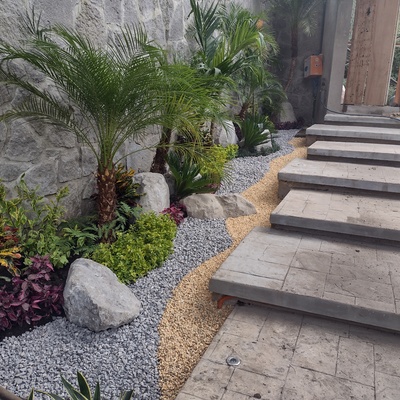 gravas de marmol con plantas distintas