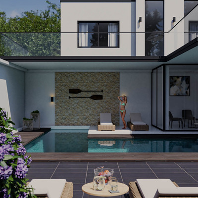 RENDER DE CASA CON PISCINA