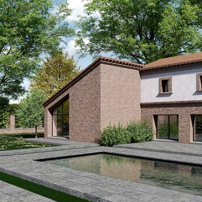 FACHADA RESIDENCIAL CON ÁREA EXTERIOR