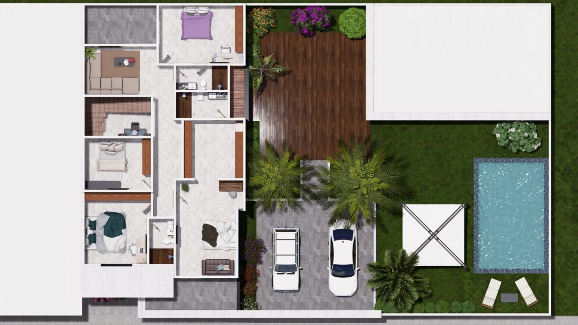 Planta alta en maqueta 3D · Diseño residencial pensado para Mexicali y Guamúchil