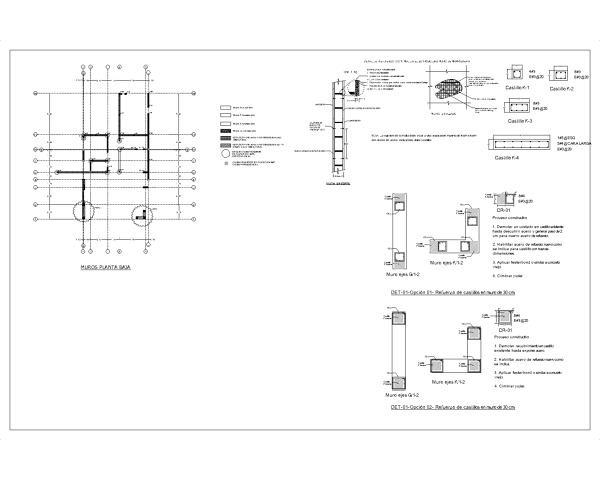 Plano Estructural Distribución de muros de mampostería y detalles.