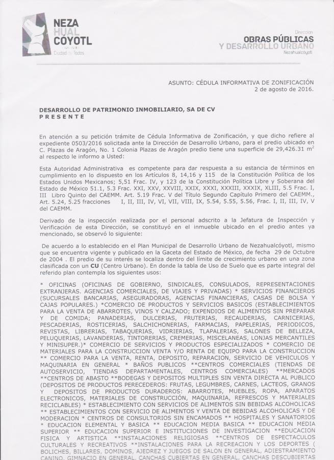 CEDULA INFORMATIVA DE ZONIFICACION