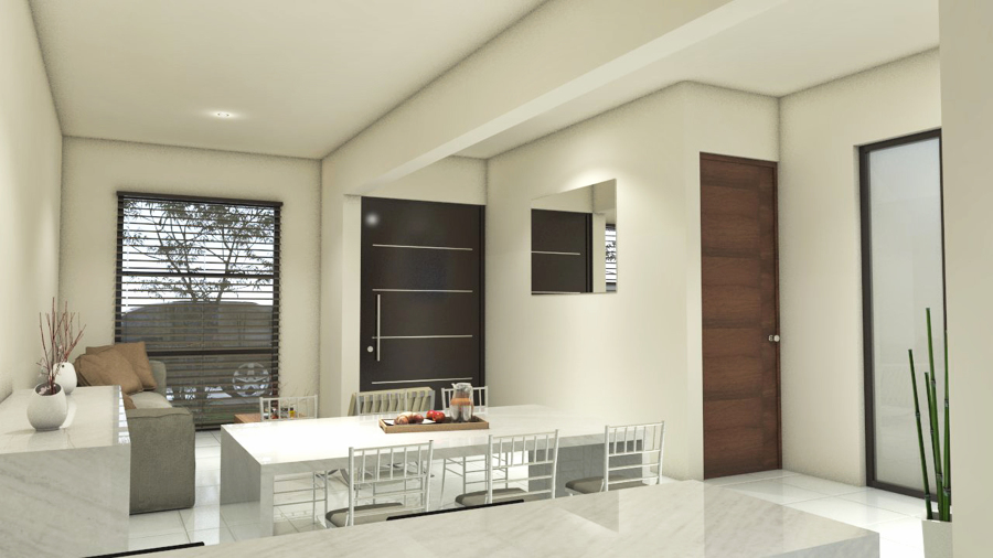 interior vista de cocina a comedor y sala