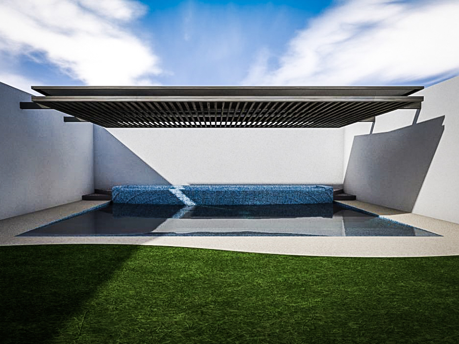Modelado 3D y visualización de proyecto de alberca residencial.