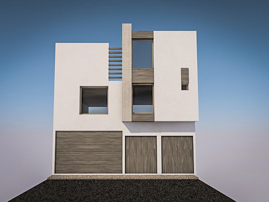 Modelado 3D y visualización rápida de proyecto de fachada de casa-habitación.