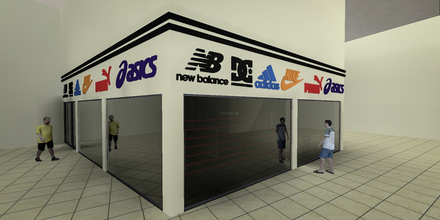 Modelado 3D y visualización rápida de proyecto de tienda deportiva.
