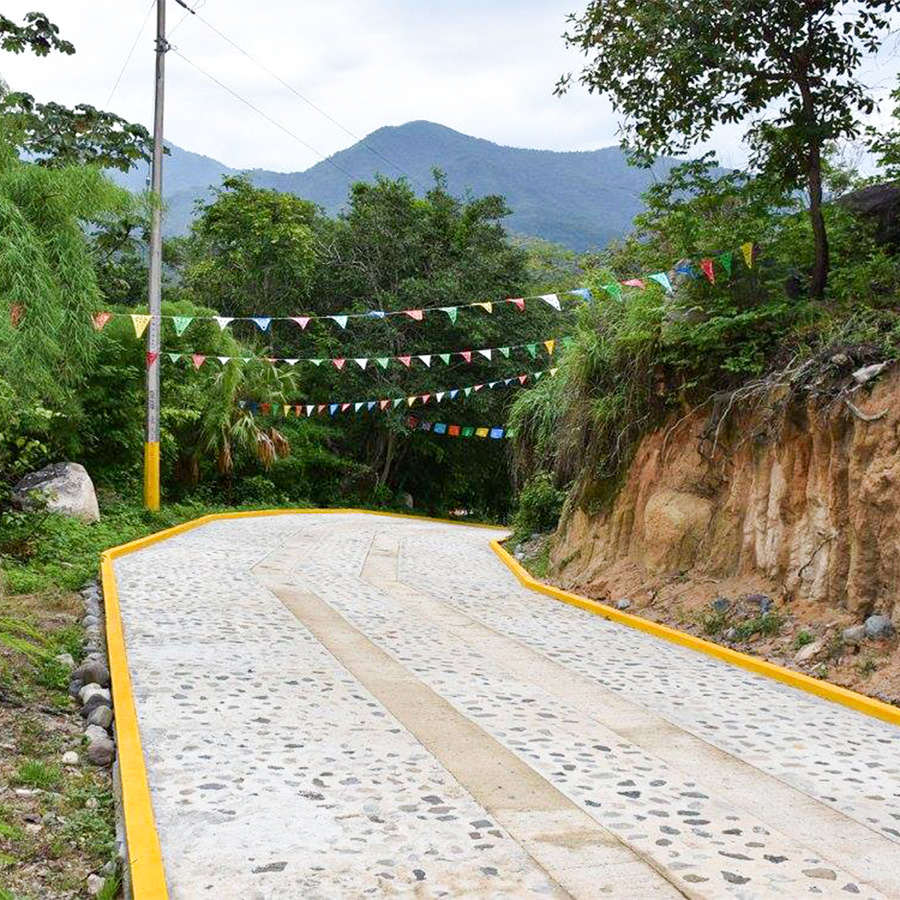 Pavimento empedrado ahogado en el Guamúchil