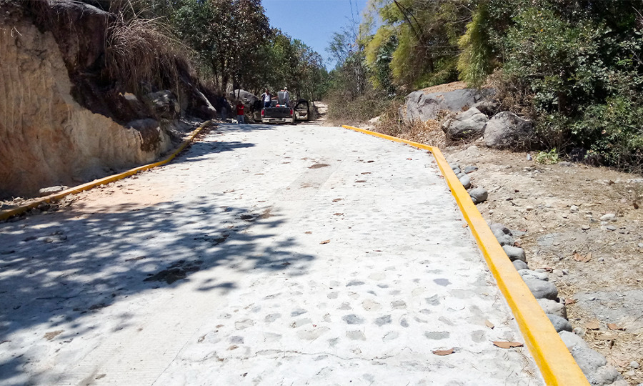 Pavimento empedrado ahogado en el Guamúchil