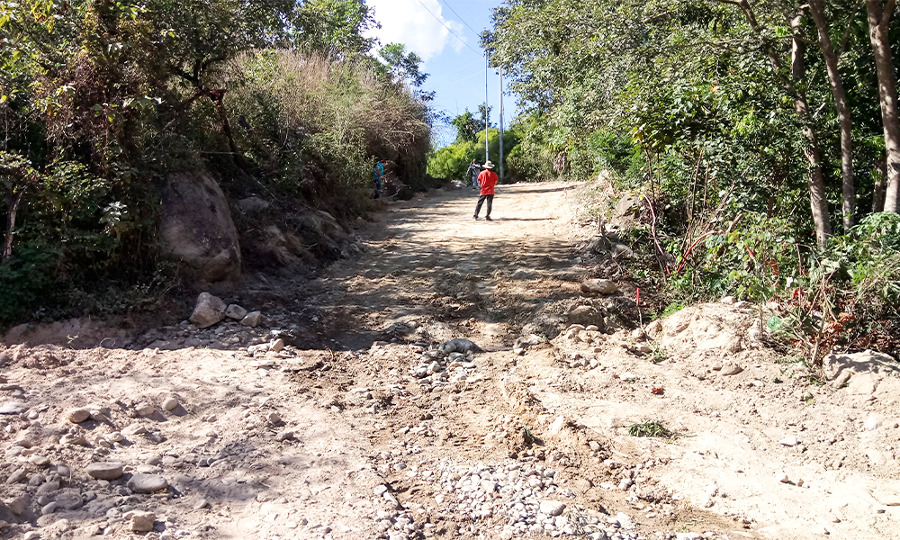 Pavimento empedrado ahogado en el Guamúchil