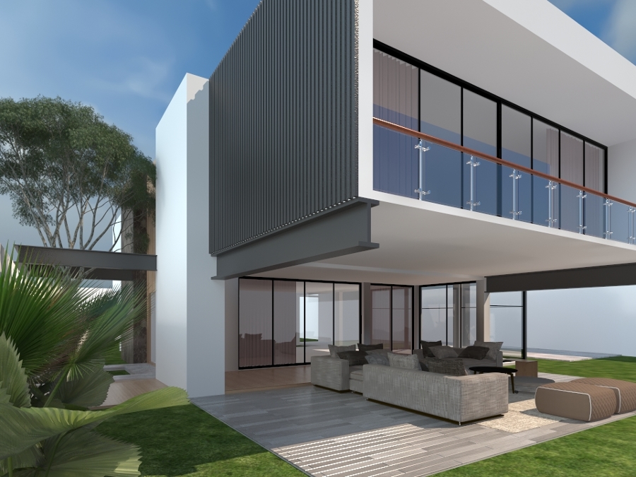 Perspectiva de la fachada posterior