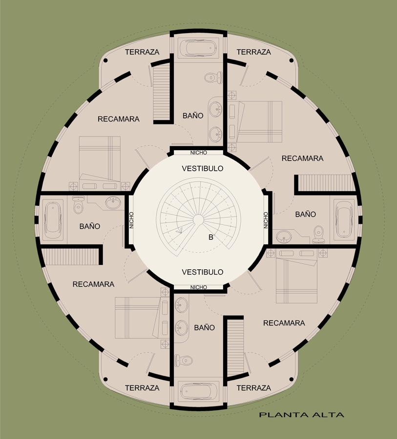 PLANTA ALTA CASA CIRCULAR DOS NIVELES