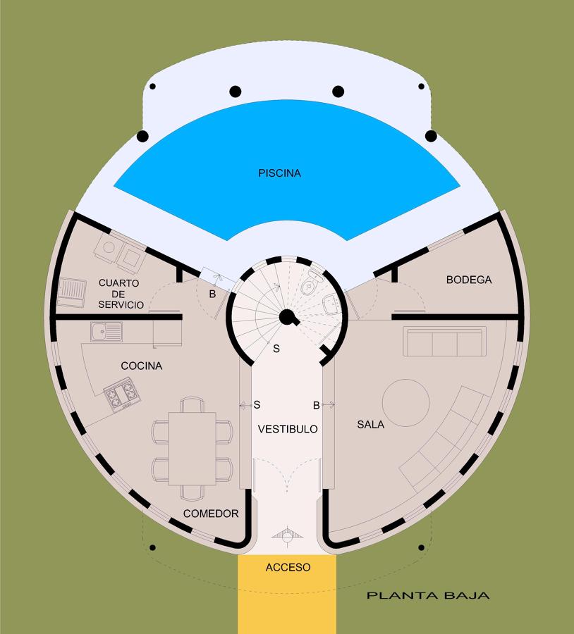 PLANTA BAJA CASA CIRCULAR DE DOS NIVELES