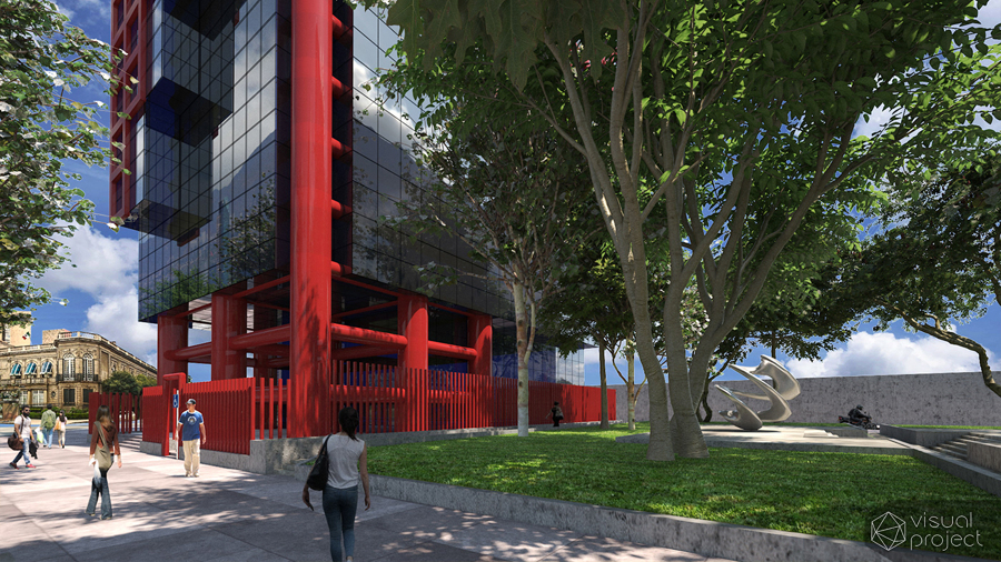 Render exterior edificio CFE - cdmx