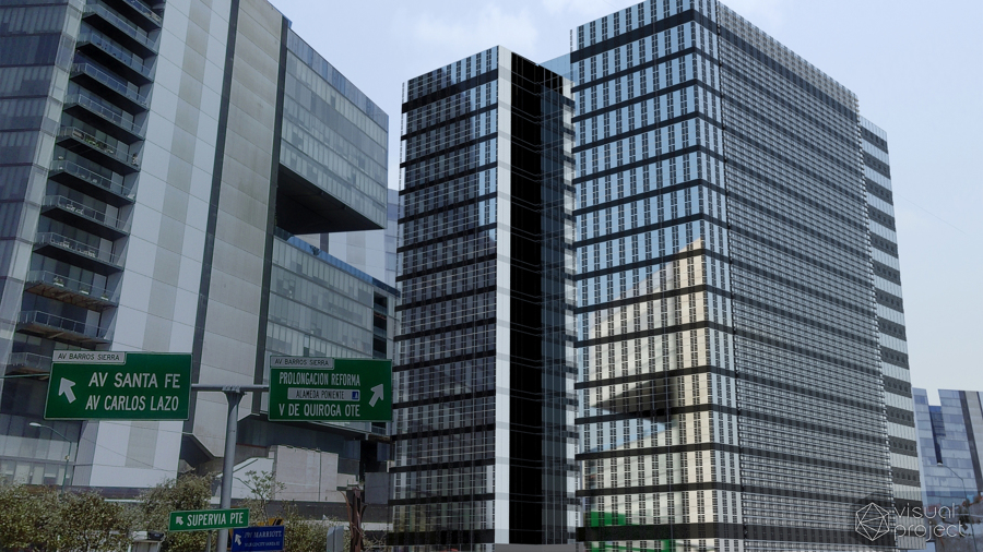 RENDER EXTERIOR EDIFICIO EN SANTA FE - CDMX