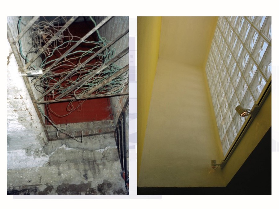 Vista acceso azotea y muro tragaluz antes y despúes 