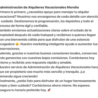 Administración de Alquileres Vacacionales Morelia