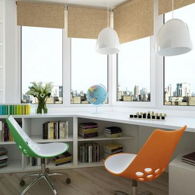 dormitorio con zona de estudio