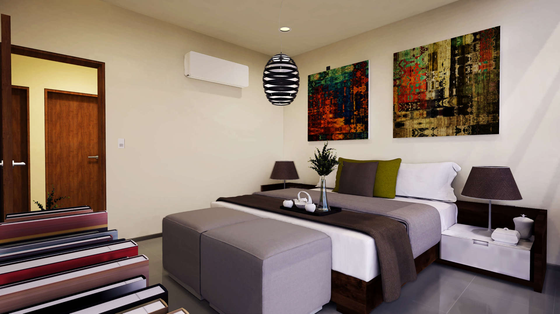 render interior vista desde ventanal de balcon