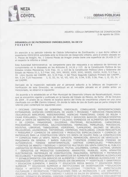 CEDULA INFORMATIVA DE ZONIFICACION