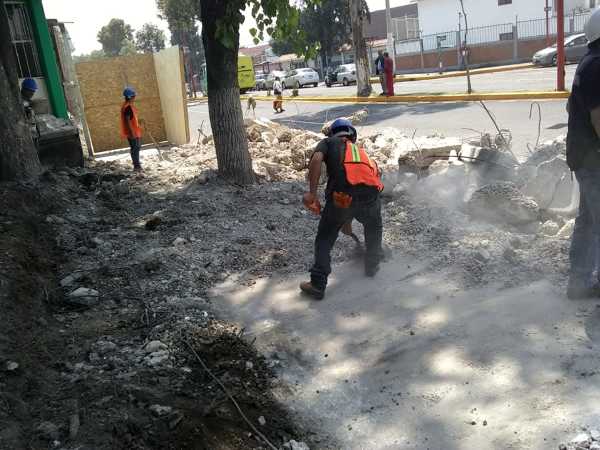 Demolición de barda y acarreo de material de escombro
