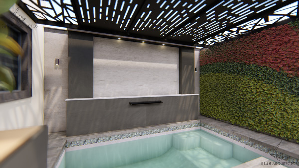 Piscina con muro lloron