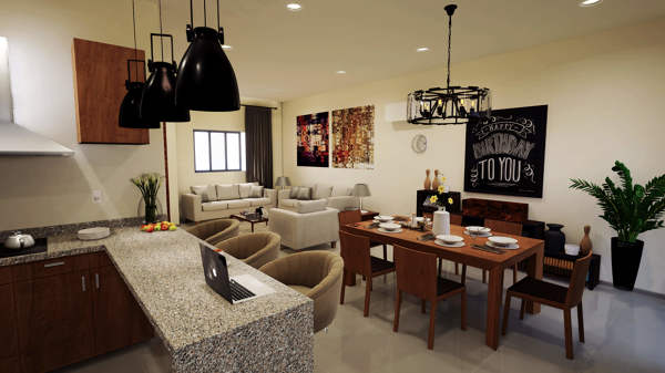 render interior vista desde cocina