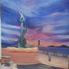 Pintura de un atardecer en acrílico